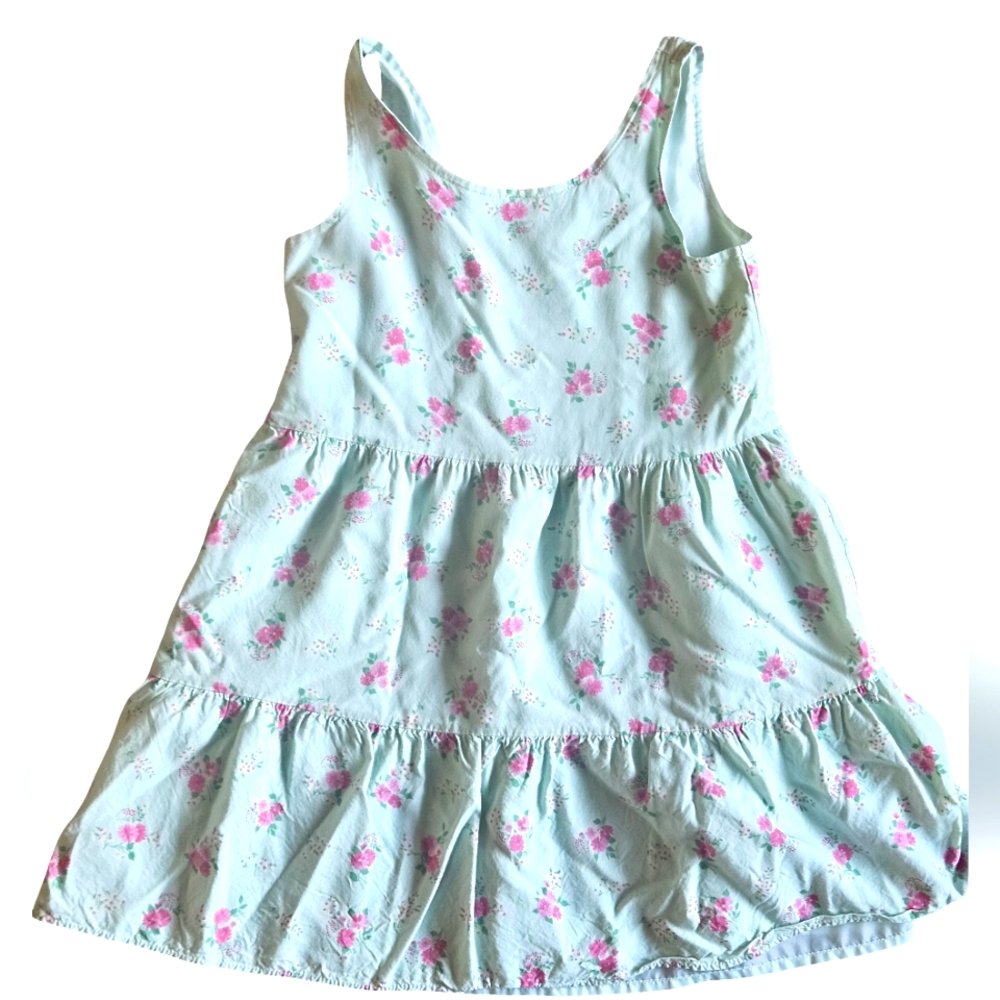 Gap Light Aqua/Teal Floral Sleeveless Kids Dress, Size 6-7
